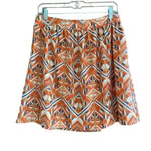 Anthropologie EMMALEE Skirt Aztec Print Size L Exposed Zipper Lined Southwestern
